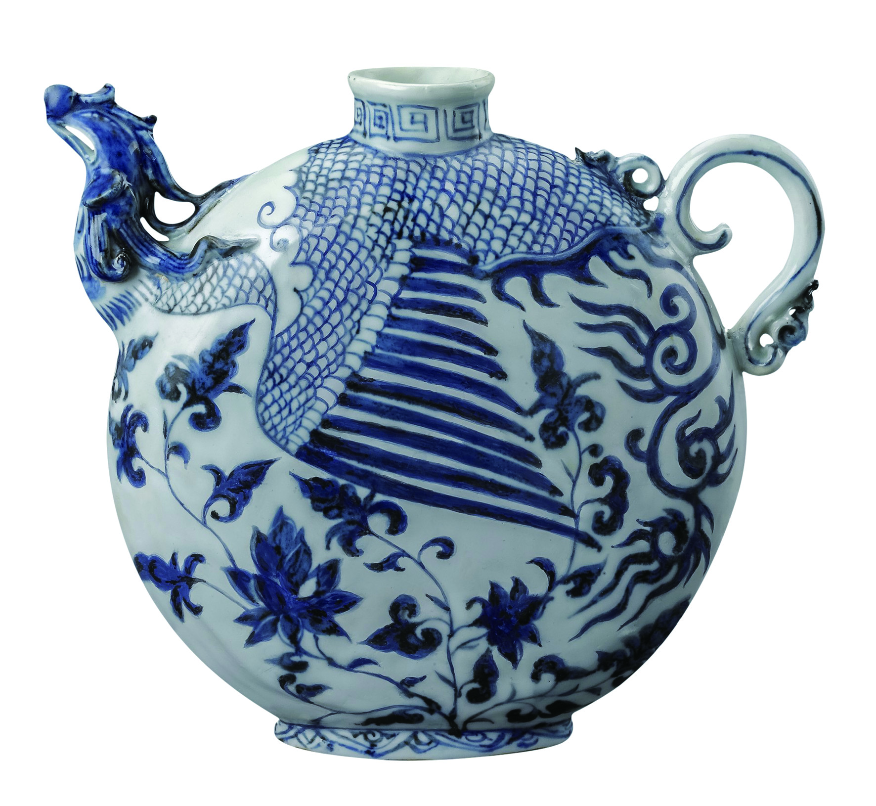 景德镇窑青花凤首扁壶    (元代,首都博物馆藏)